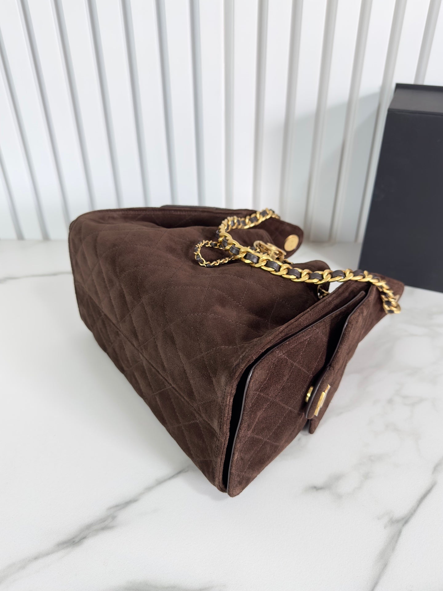 CHANEL 25b 25bag brown suede drawstring bucket bag small size